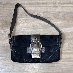 Coach Vintage Metallic Black and Platinum Snake Embossed Clutch